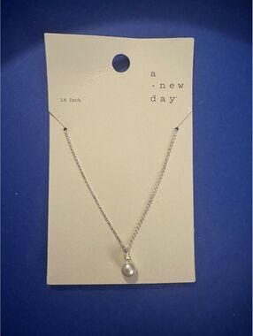 A New Day 16-Inch Silver-Tone Necklace with Baby Pearl Pendant, New with Tags